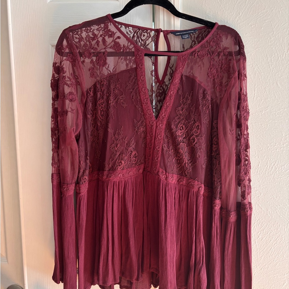 American Eagle Outfitters Burgundy Lace Blouse